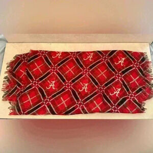 Alabama Crimson Tide Infinity Scarf LOGO Gauzy Sheer Lightweight Red Plaid